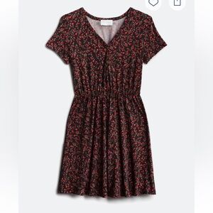 French Grey Black and Res Floral V-Neck Mini Sundress